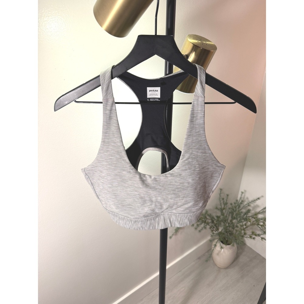 Prana racerback bralette lined heather gray structural workout activewear gym LG